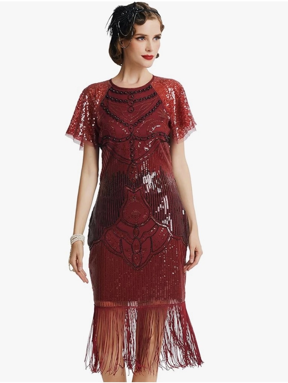 Red Sequin Beaded 1920s Dress